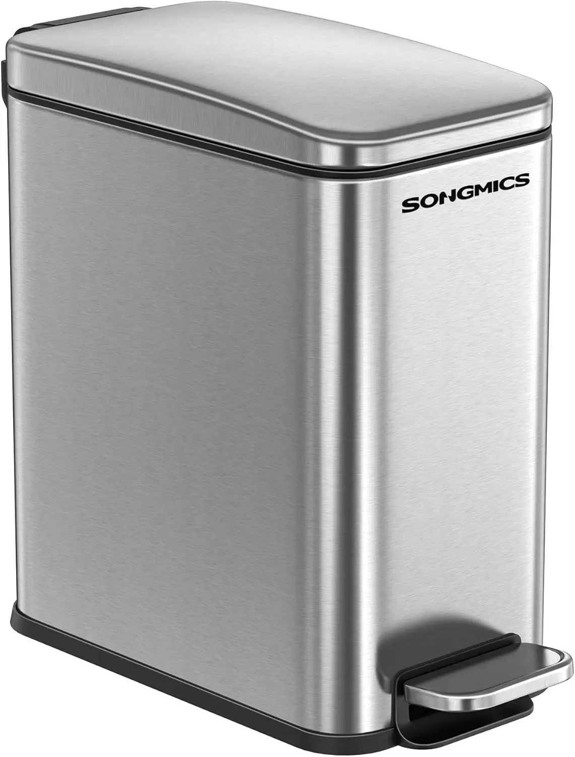 

Slim Stainless Steel Bathroom Trash Can, 1.3 Gallon with Soft-Close Lid, Step Pedal for Small Spaces