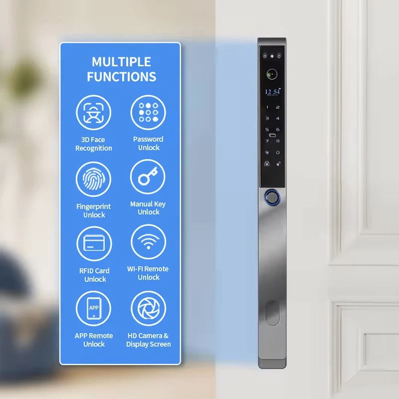 Waterproof Outdoor Fingerprint TUYA WIFI APP RFID Card Code Keyless Smart Electronic Door Face Lock Aluminum/Glass Sliding door