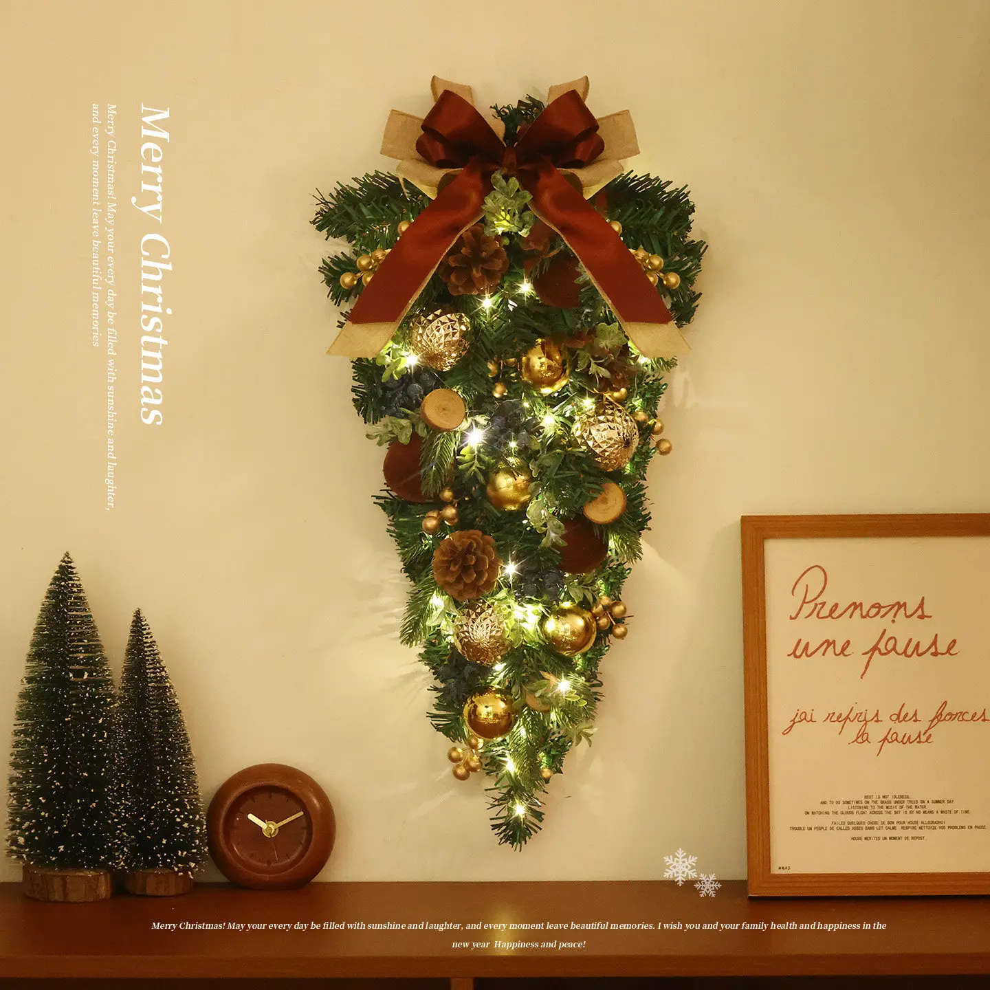 Festive Front Door Adornments Dual Shape Christmas Wreath Vintage Pine Cone Ornament For Household Wall Photo Decor