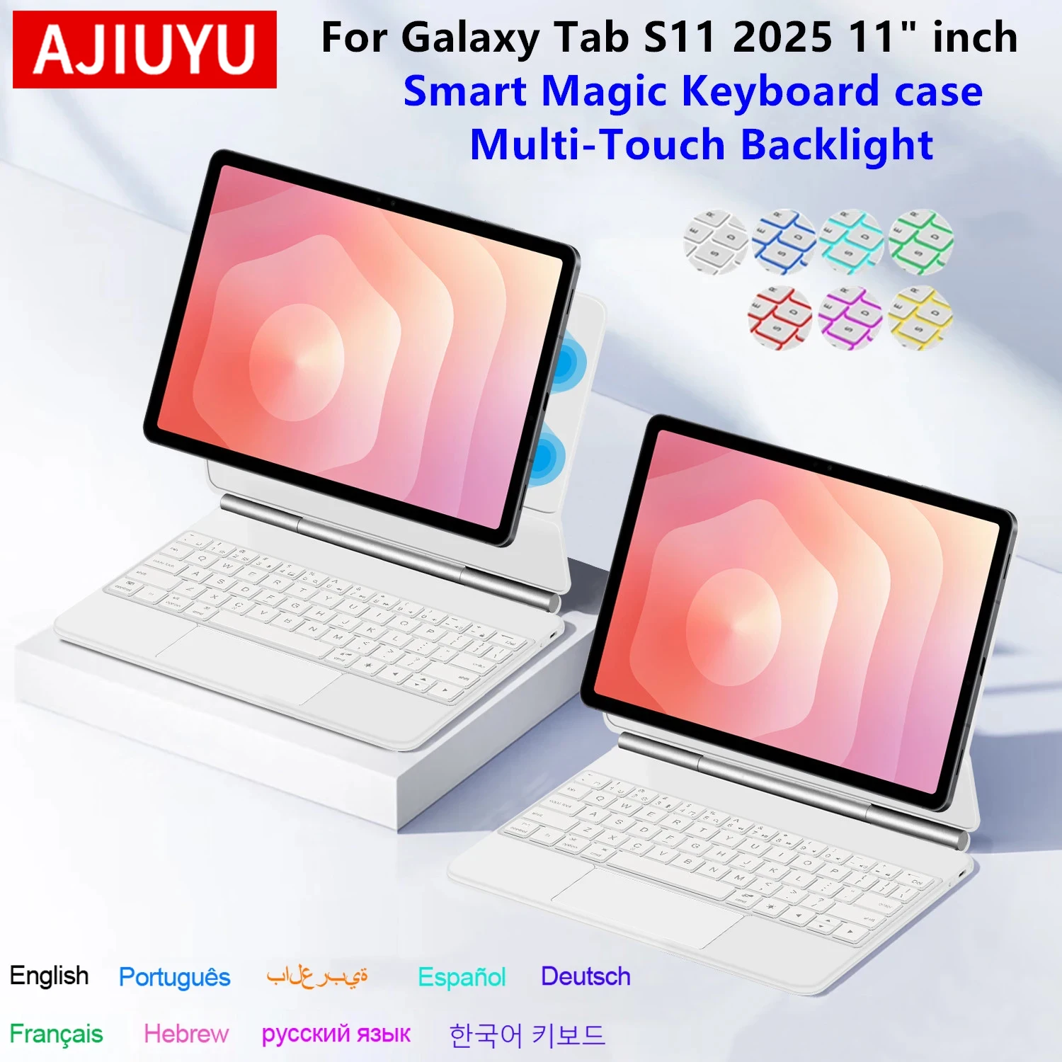 

Клавиатура AJIUYU Magic Keyboard для Samsung Galaxy Tab S11 11-дюймового планшета 2025 года, умный магнитный чехол-клавиатура с мультитач-управлением и подсветкой