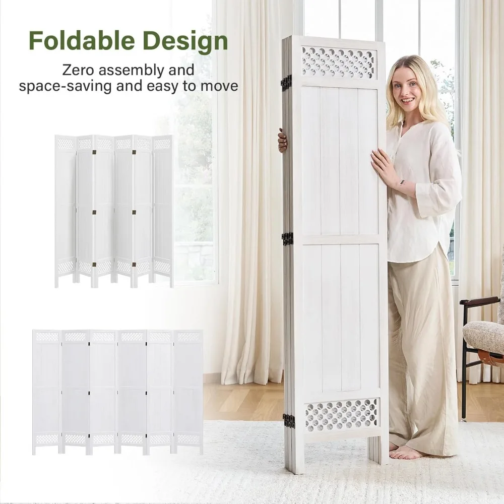 67 Inch Tall Natural Wood Folding Partition Room Dividers, No-Assembly Required, Enhance Privacy