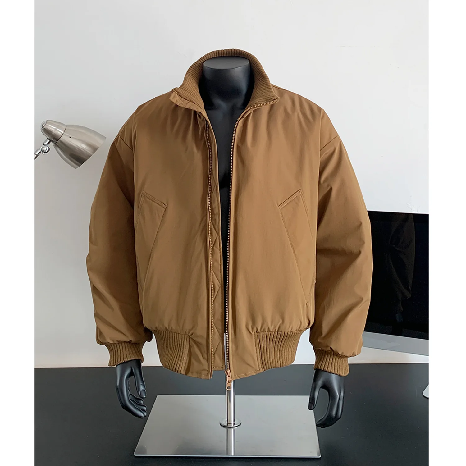 

Thickened Cotton Workwear Jacket Men's Autumn Winter New Style Casual Warm Baseball Collar Zipper Closure Solid Color Coat