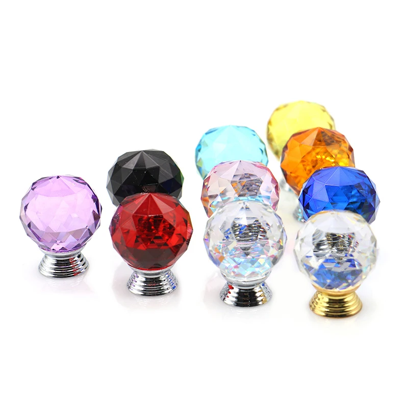 30mm Colorful Crystal Glass Knobs Cabinet Handles Crystal Ball Cupboard Pulls Drawer Knobs Kitchen Furniture Handle