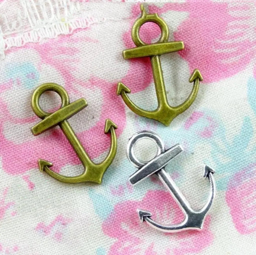 50 Tibet Silver Bronze Tone Alloy Anchor Charms Pendants Connector 18X14mm