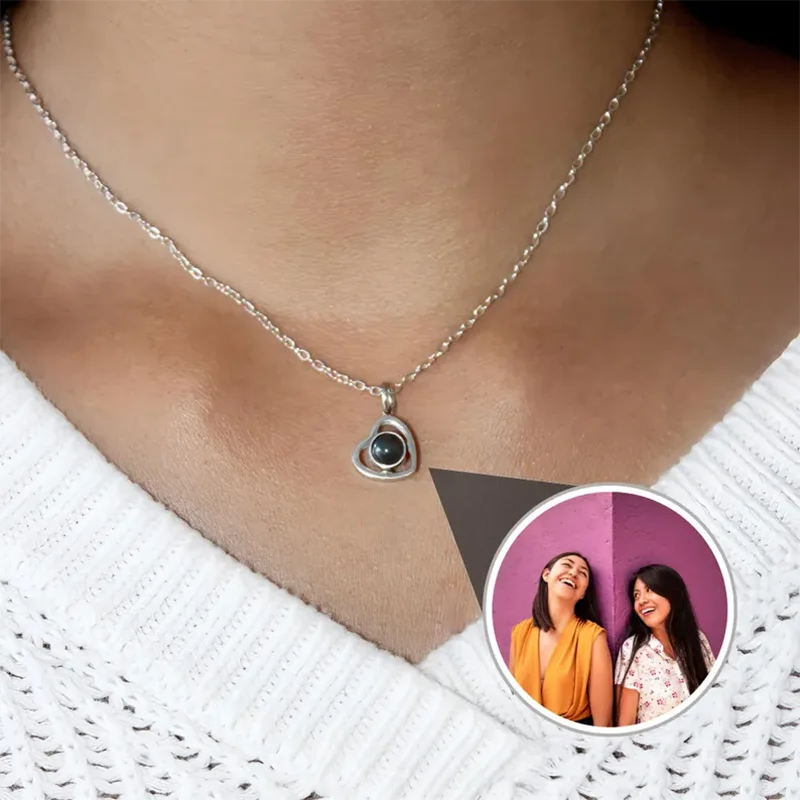 DHQH Customized Photo Heart-Shaped Projection Necklace Personalized Picture Heart-Shaped Projection Pendant Jewelry Necklace