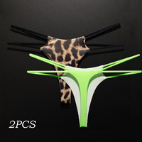 2PCS Double Slim-Belt Sexy Thong Cotton Layer Breathable Panties Low-waist Seamless T-back G-string Lady Leopard Simple Lingerie