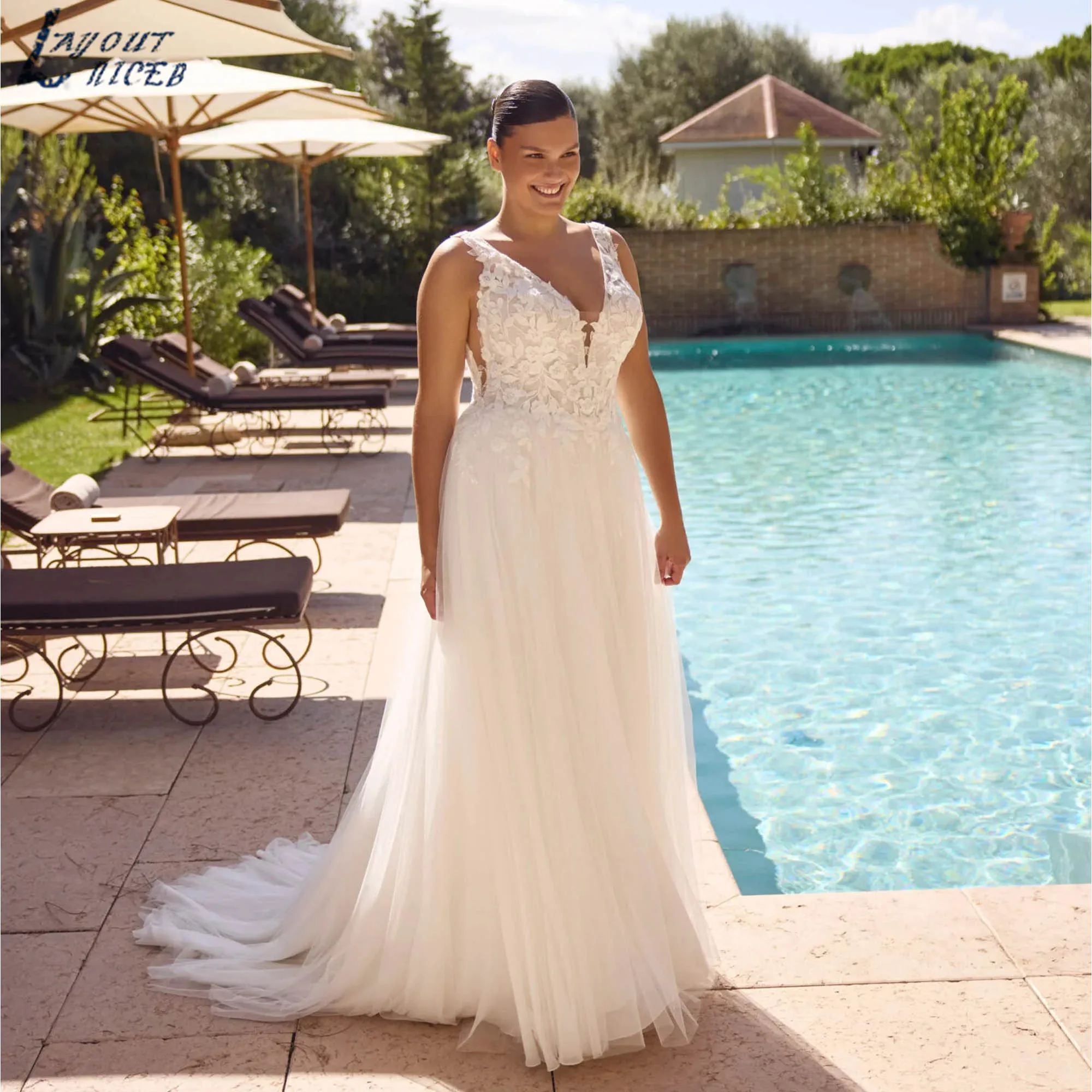 

V-neck A-line Classic Bride Gown Wide Straps Batwing Sleeves Appliques Wedding Dress Tulle Plus Size vestido de novia Customized