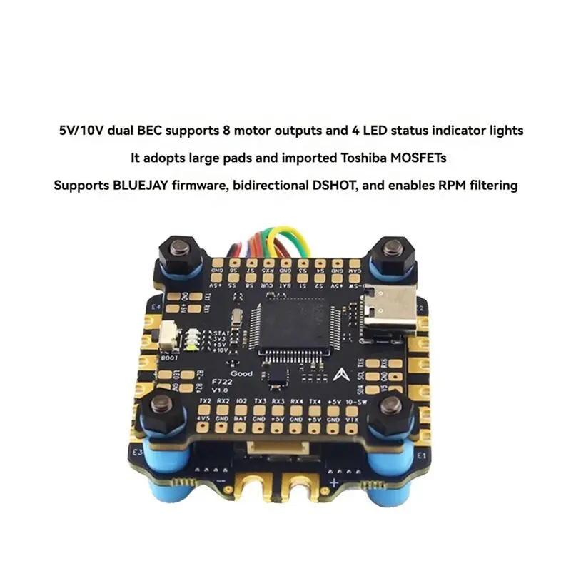 CYGJ-F722 60A Stack F722 Flight Controller + BLHELI_S 60A 4In1 ESC 3-6S 30.5X30.5Mm For FPV Freestyle Drones Parts