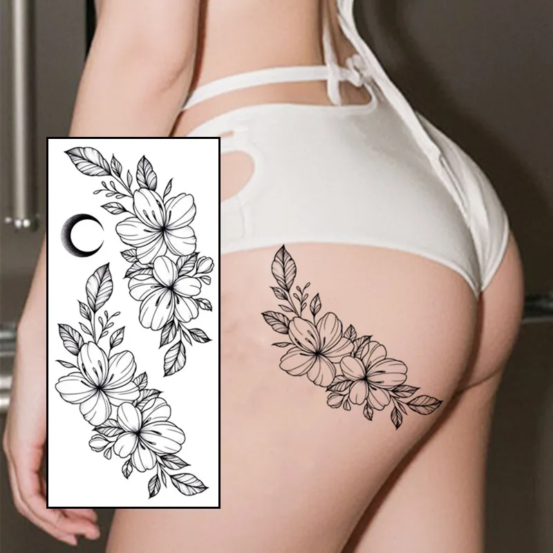 Realistic tattoo-colored tree branch and flower pattern temporary stickers, sexy buttocks and anus waterproof stickers