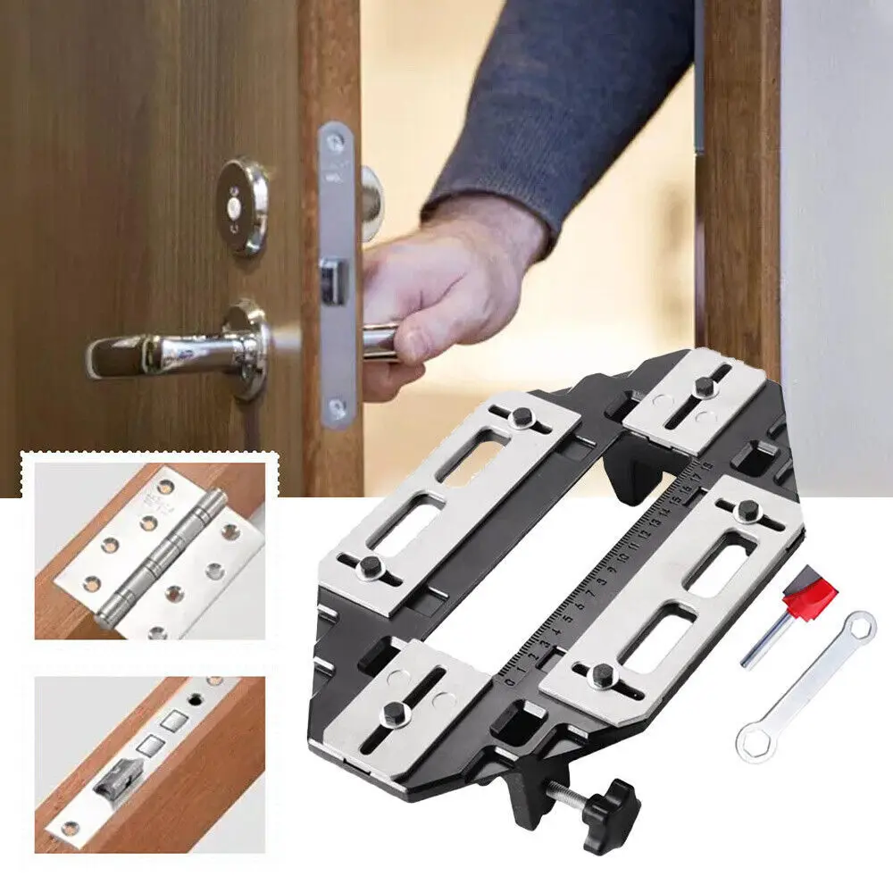 Door Hinge Jig Woodworking Hole Opener Slotting Locator Aluminum Alloy Door Hinge Installation Kit for Door Lock Installation