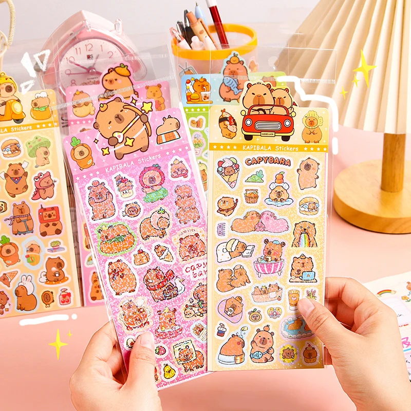 5Sheets Cartoon Cute Capybara Stickers Waterproof Decorative Stickers Creative Kawaii DIY Phone Case Water Cup Stickers Gifts