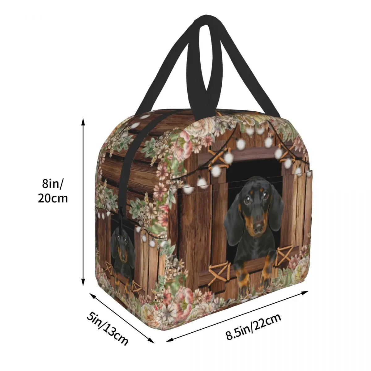 Dachshund Dog With Floral Lunch Bags For Women Insulated Thermal Cooler Bento Box Kids School Food Portable Picnic Storage Bag