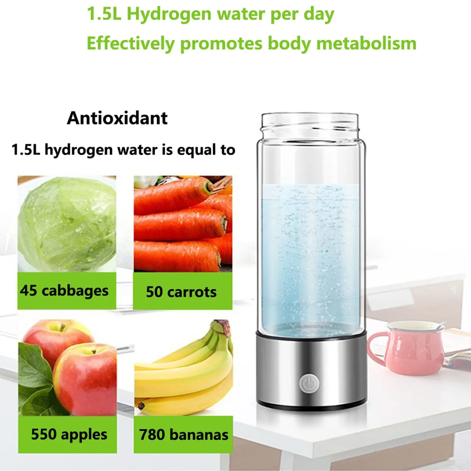 420ml Hydrogen-Rich Water Cup Electric Hydrogen Rich Water Generator Bottle Titanium Quality Filter Portable Antioxidant Cup