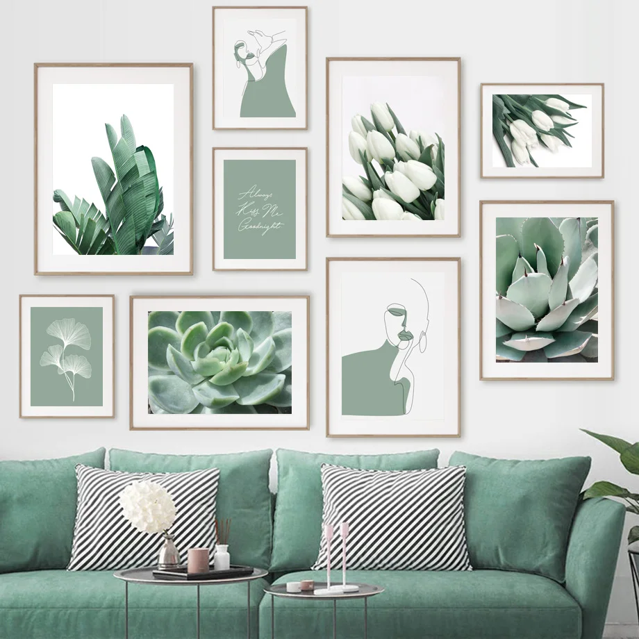 

Monstera Lines Lily Geometry Green Plant Nature Wall Art Canvas Painting Posters And Prints Wall Pictures For Living Room Decor