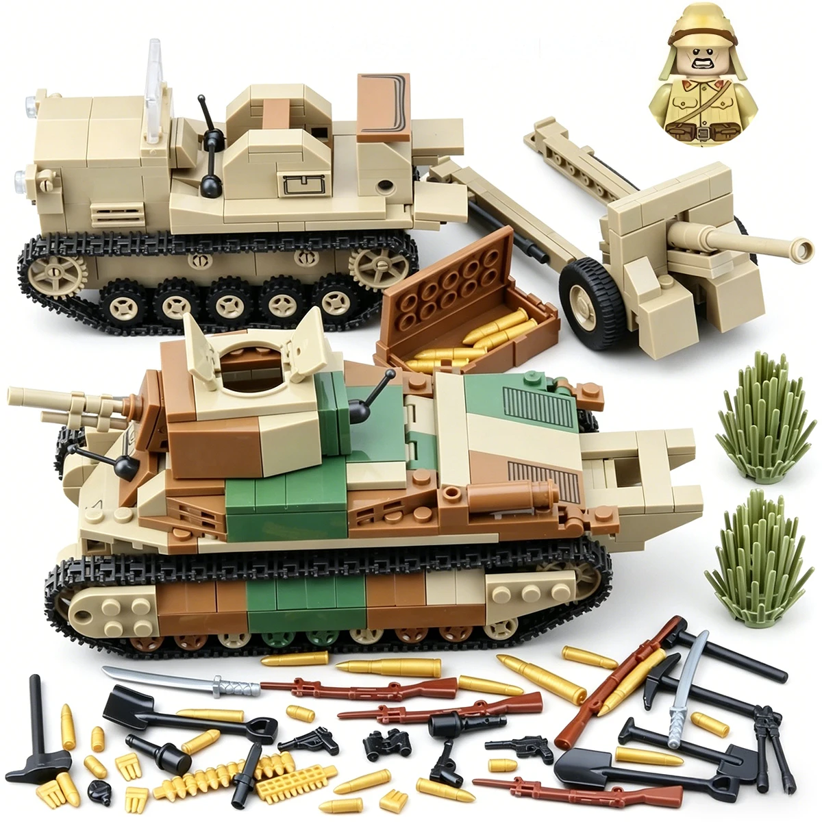 Bloques de Construcción de Armas Militares de la Segunda Guerra Mundial, Soldado del Ejército Japonés, Vehículo Blindado Pesado, Tanque, Camión, Cañones, Ladrillos, Muñecos, Juguetes