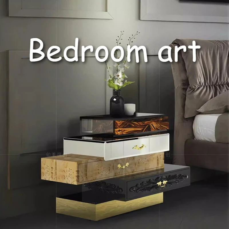Modern Creative Bedside Table High-end Bedroom Art Nightstands Irregular Solid Wood With Design Sense Hotel Room Furniture Home