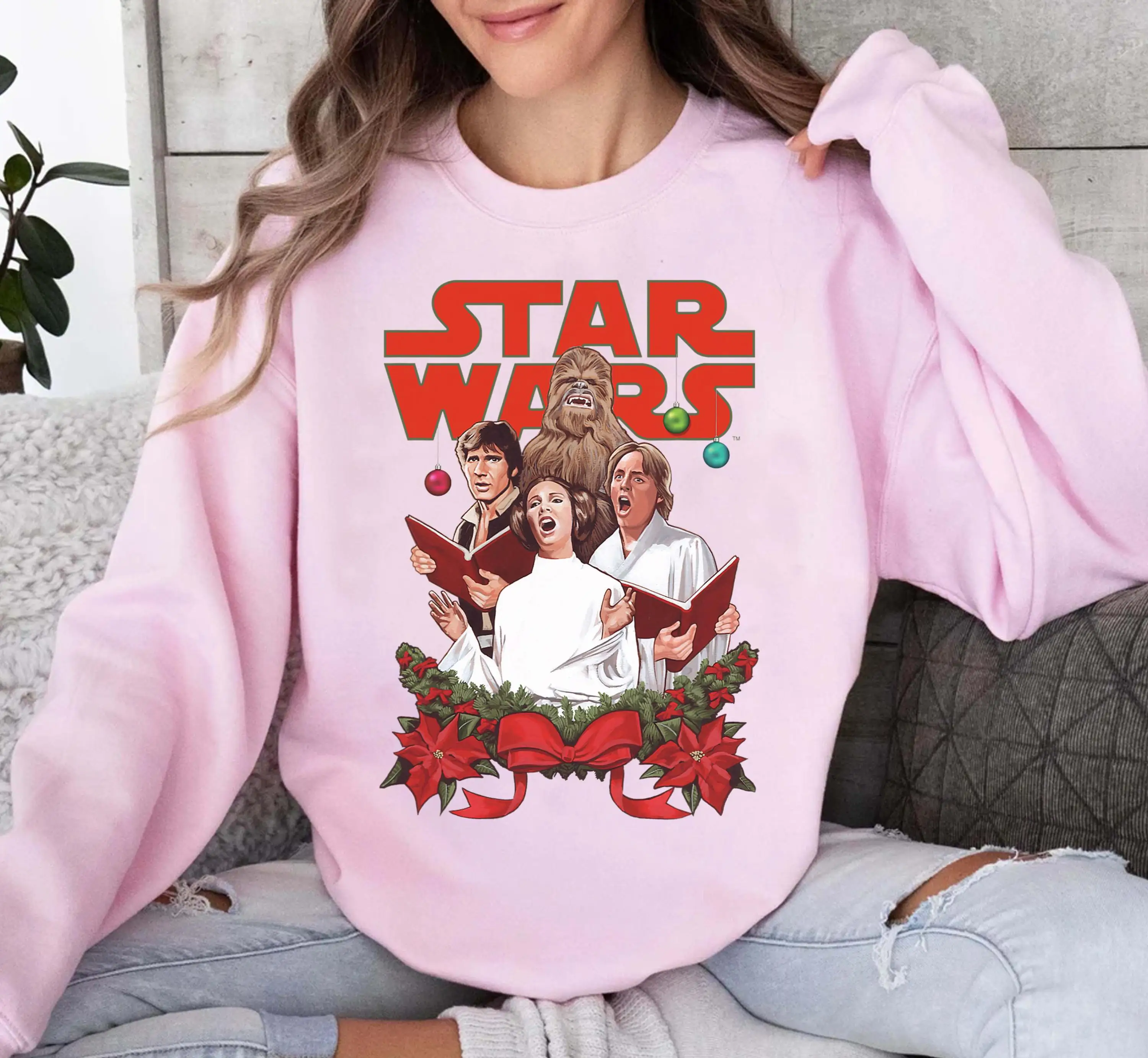 حرب النجوم المتمردين جوقة مضحك عطلة تي شيرت الأميرة ليا هان سولو Chewbacca أضواء عيد الميلاد قميص