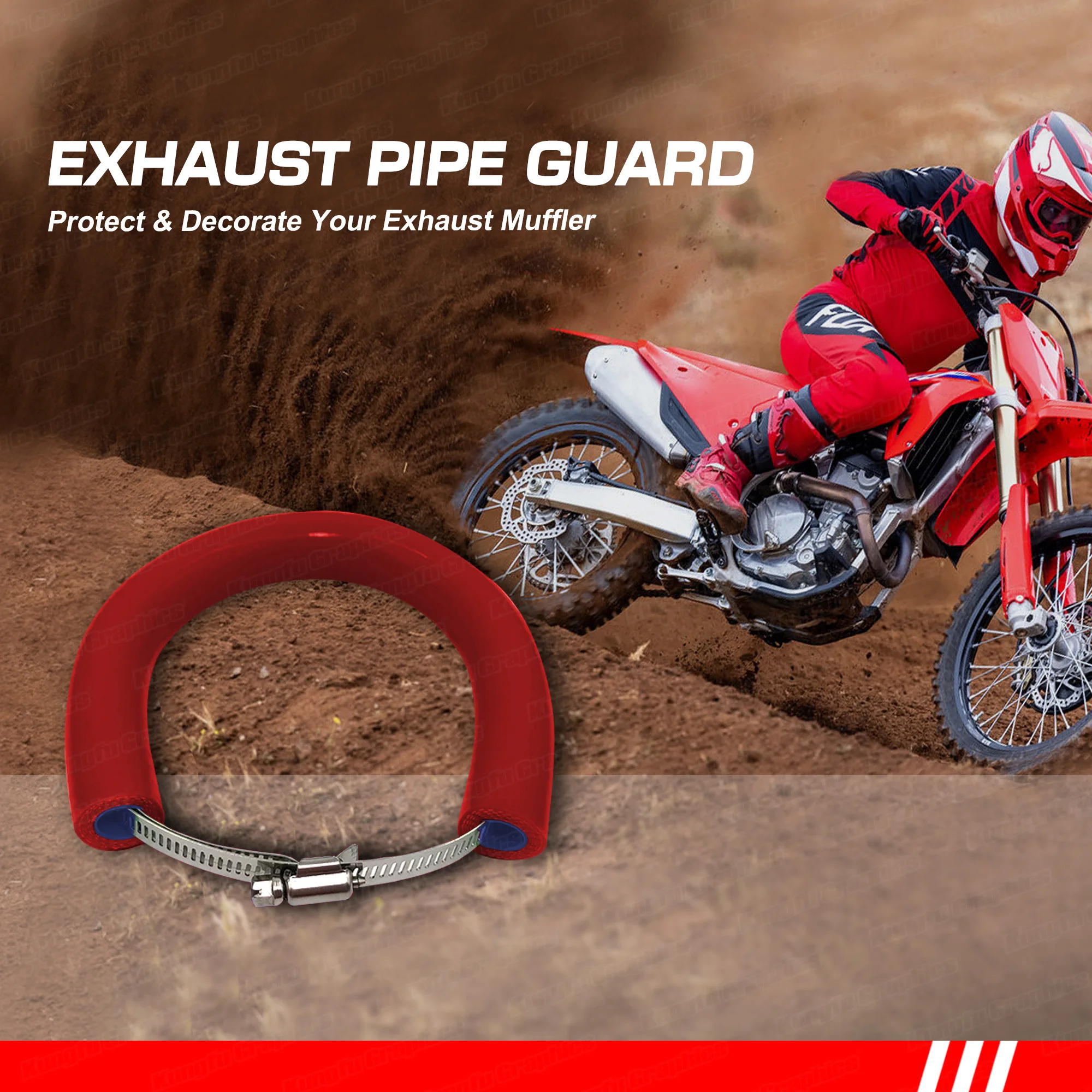 

Motorcycle Exhaust Protector Anti-scalding Heatproof MX Enduro Supermoto Dirtbike Street Bike, Red