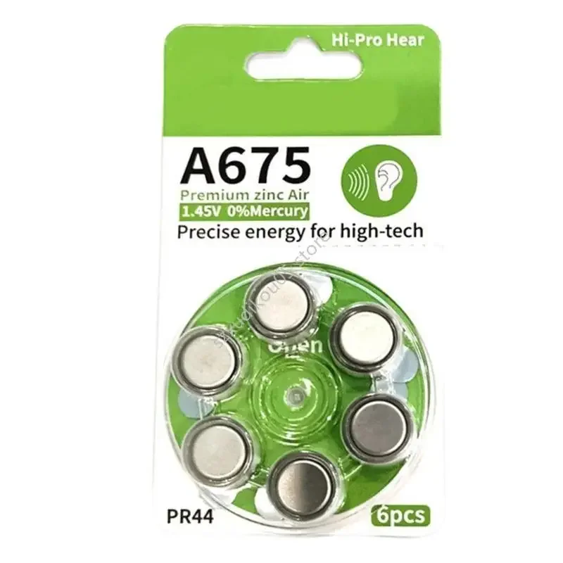 Zinc Air Hearing Aid Battery A675 PR44 A312 PR41 A13 A10 6 Pack Replacement Button Cell For Hearing Aid Devices