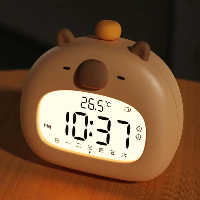 

Children Digital Clock Capybara Night Light Cute Capybara Alarm Clock Digital Clock With Adjustable Night Light Girl's Bedroom