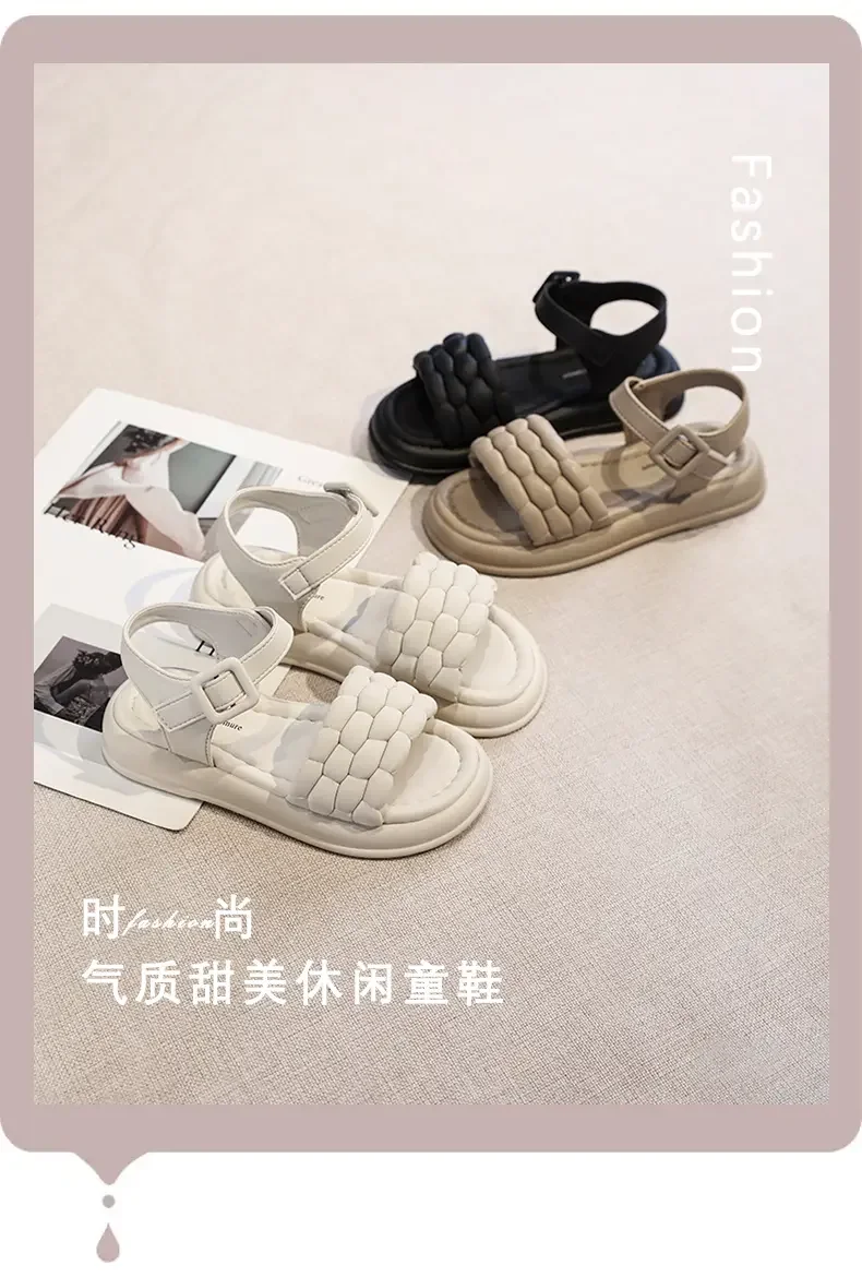 2025 夏の新着ガールズサンダル織子供靴ソフトソールとオープントゥプリンセスサンダル女の子のための