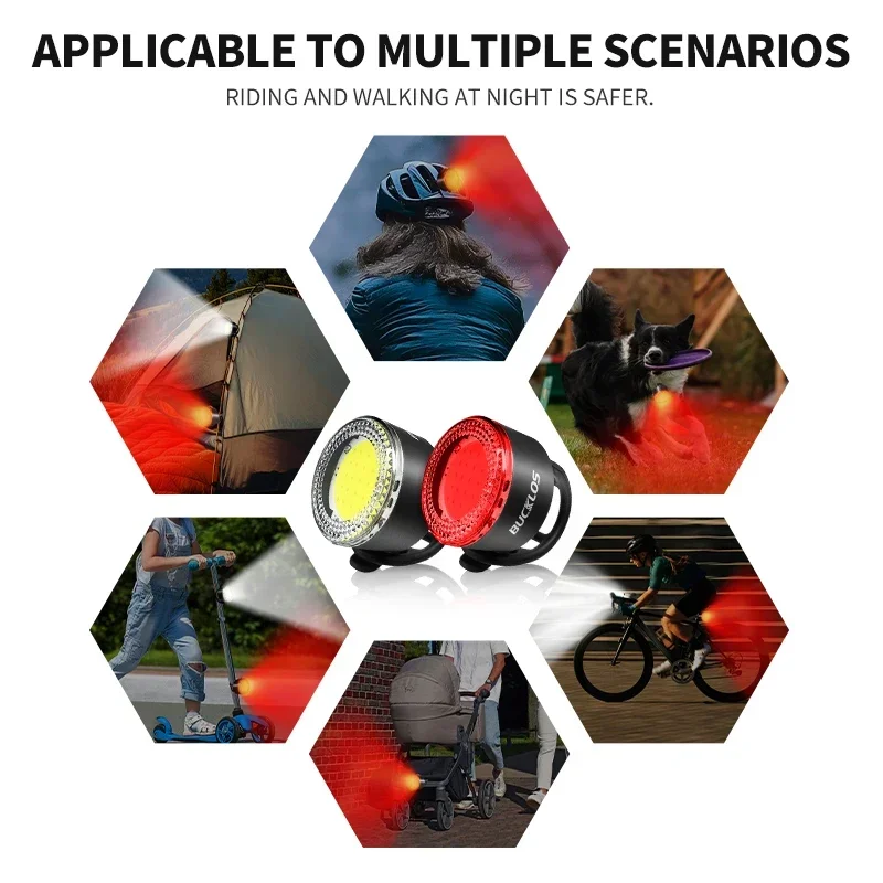 BUCKLOS Cycling Lights COB Bicycle Headlight Taillight LED Bike Front Rear Light Ultralight Riding Warning Lamp Road MTB Lantern image 2