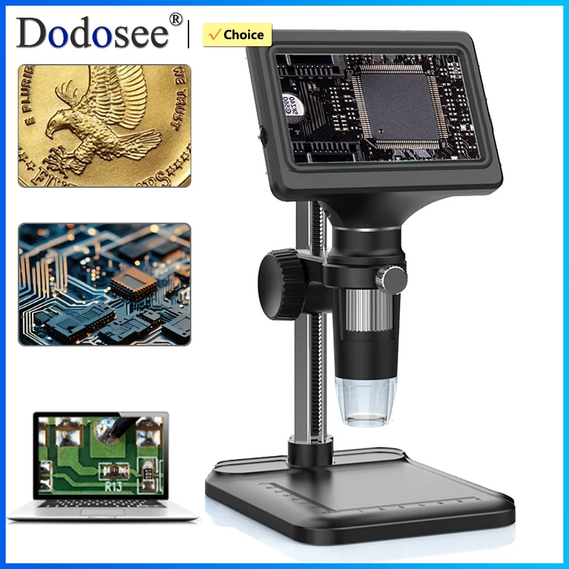 Dodosee 1600X USB Microscope 1080p 4.3'' Digital Microscope Soldering Microscope with 8 LEDs Compatible with Windows/Mac OS