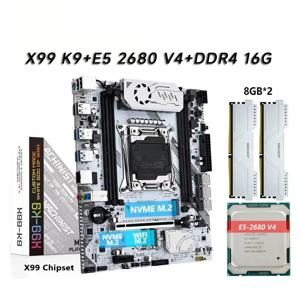 MACHINIST X99 Motherboard Combo LGA 2011-3 Xeon E5 2680 V4 Kit CPU Processor DDR4 16GB RAM NVME M.2 Four Channel USB3.0 X99-K9