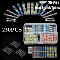 250PCS Waterproof Insulated Solder Seal Wire Connectors Heat Shrink Tube Fast Butt Connectors Electrical Wire Terminals