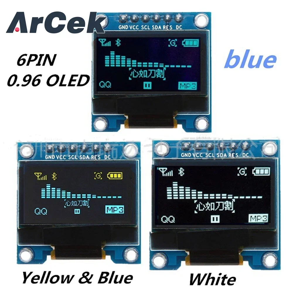 SSD1315 0.96 Inch 6Pin 12864 SPI IIC I2C Digital OLED Display Module 0.96'' Board For Arduino 51 SMT32 Drive Yellow Blue