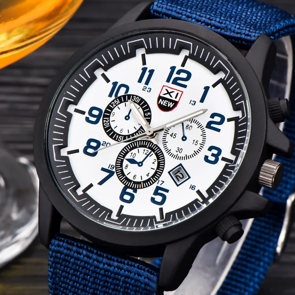 Mens Date Stainless Steel Military Sports Analog Quartz Wrist Watch