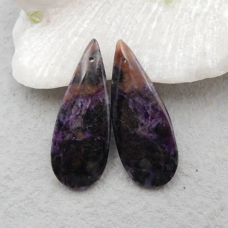 Natural Stone Charoite Water Drop Shape Front Drilled Earring Bead 37x15x5mm 9g Fashion Jewelry Women Earrings