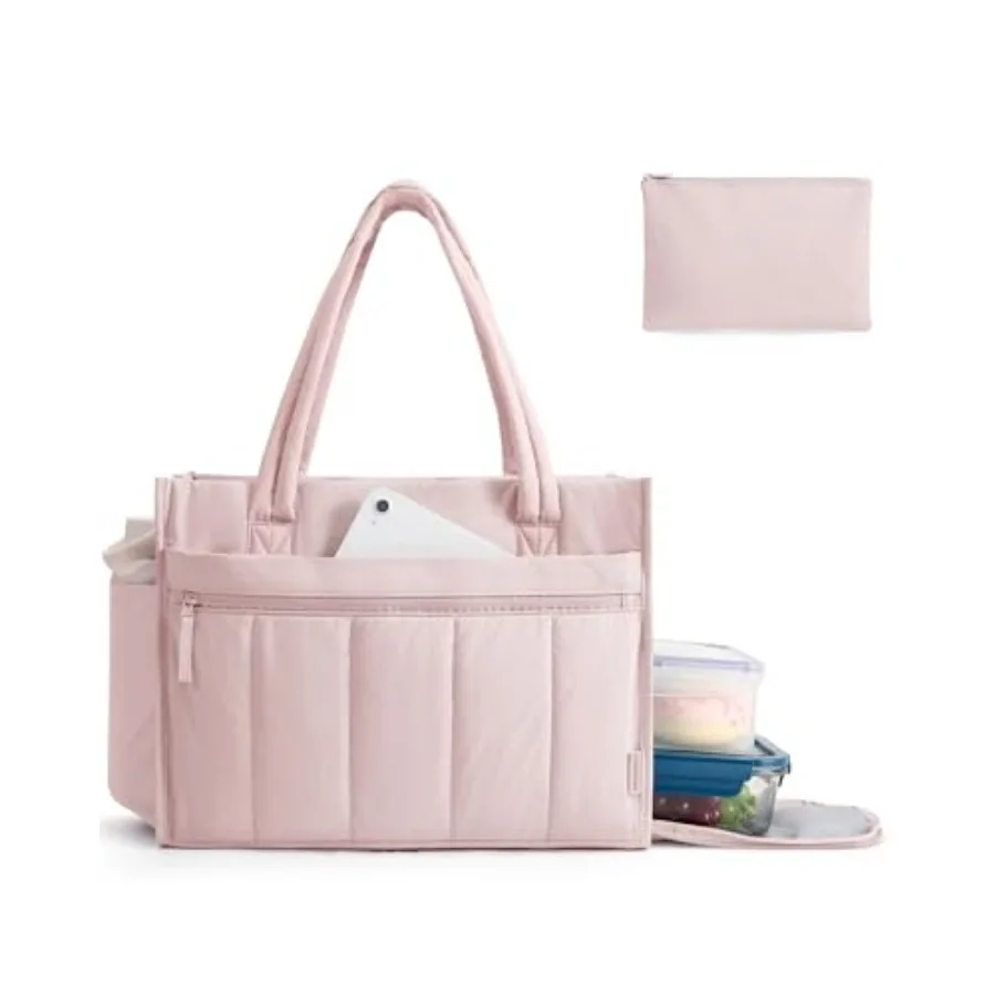 

Tote Bag for Women Puffer 15.6 Inch Laptop Work Bag Large Purse Shoulder Handbag Crush Bow Tote with Insulated Bag