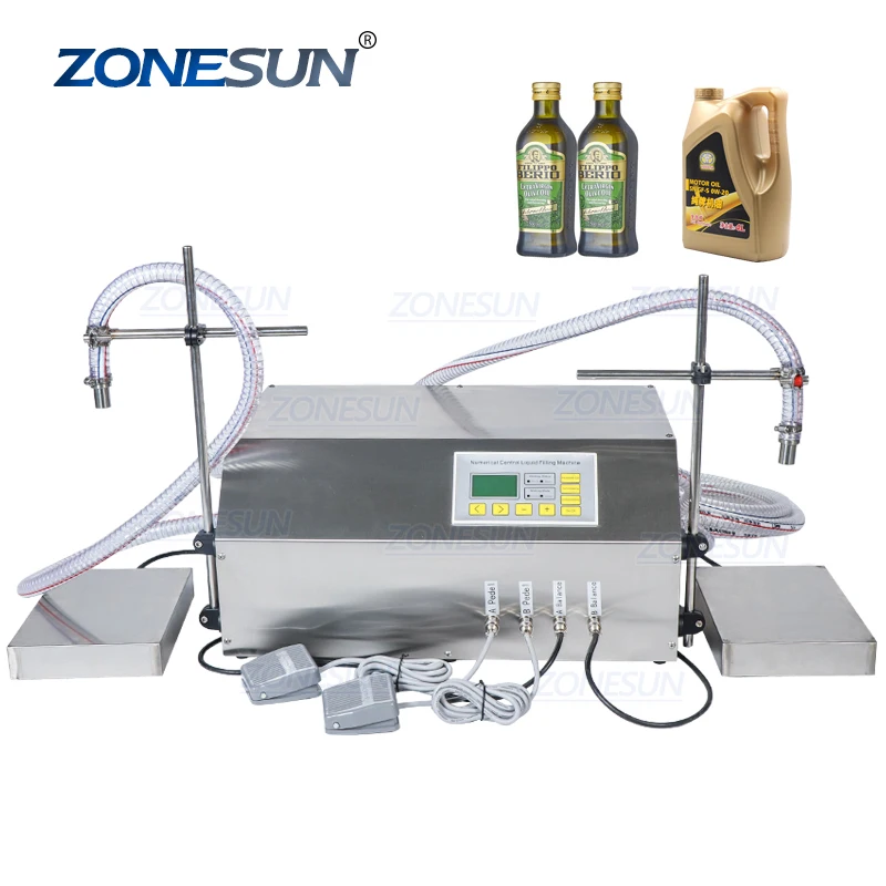 ZONESUN ZS-GP262W Double Heads Gear Pump Soybean Edible Oil  Bottle Engine Oil Filler Liquid Filling Weighing Machines