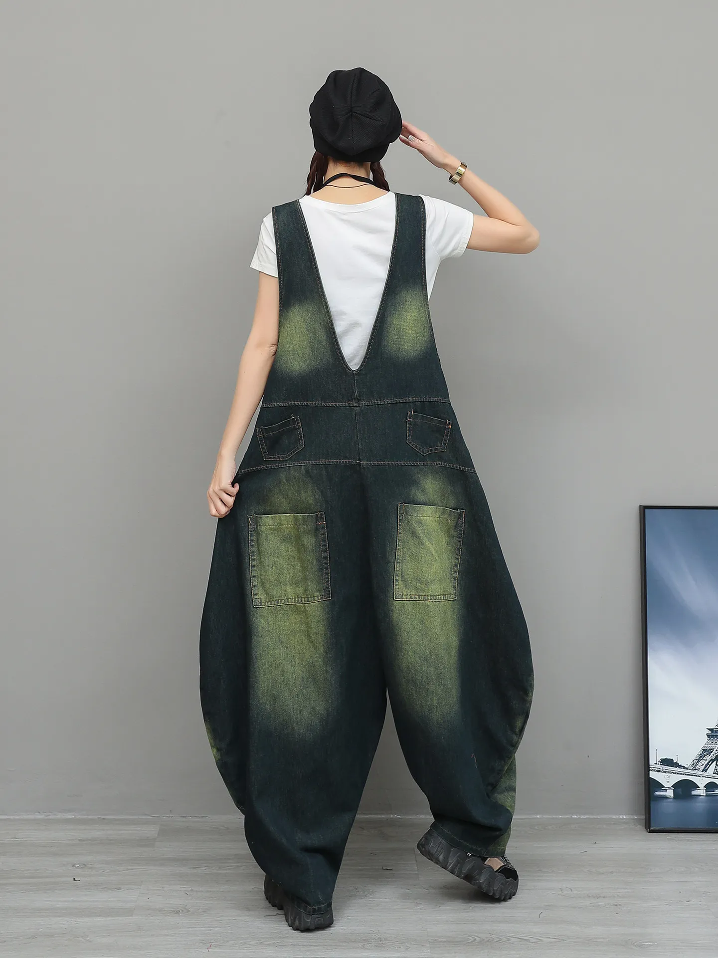 Personalized Irregular Vintage Denim Wide Leg Overalls 2026 Women's Spring High Waisted Sleeveless Streetwear Jumpsuit Trendy