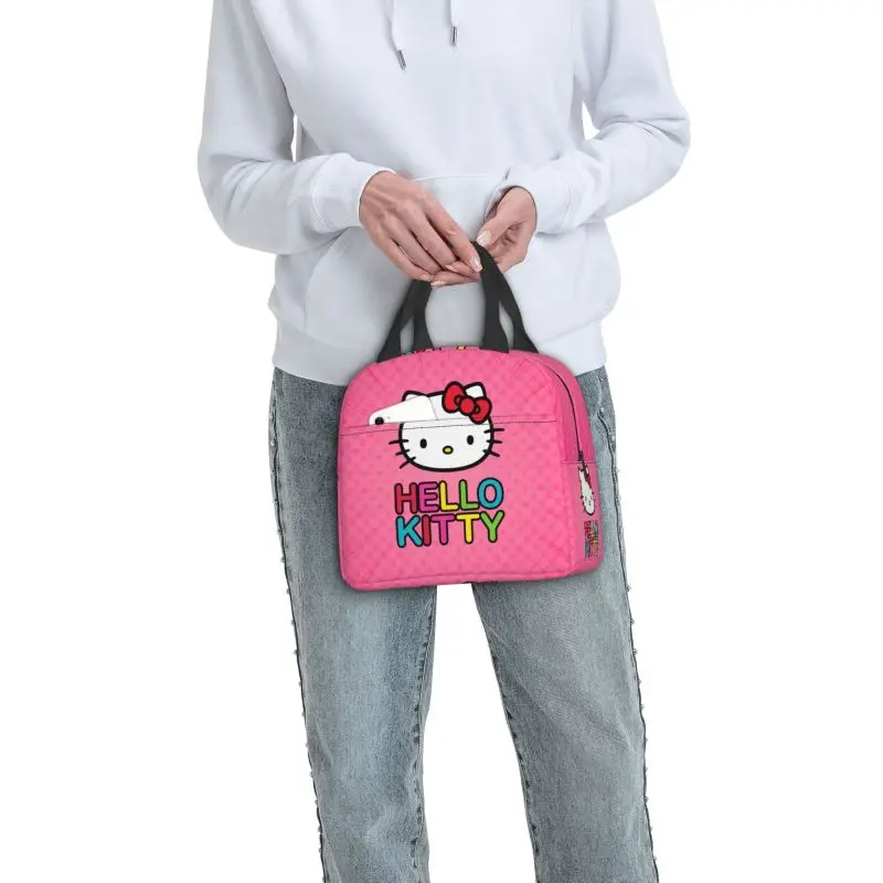 Borsa per il pranzo isolata Hello Kitty personalizzata per la scuola di lavoro borsa termica a tenuta stagna Bento Box contenitore per alimenti Tote