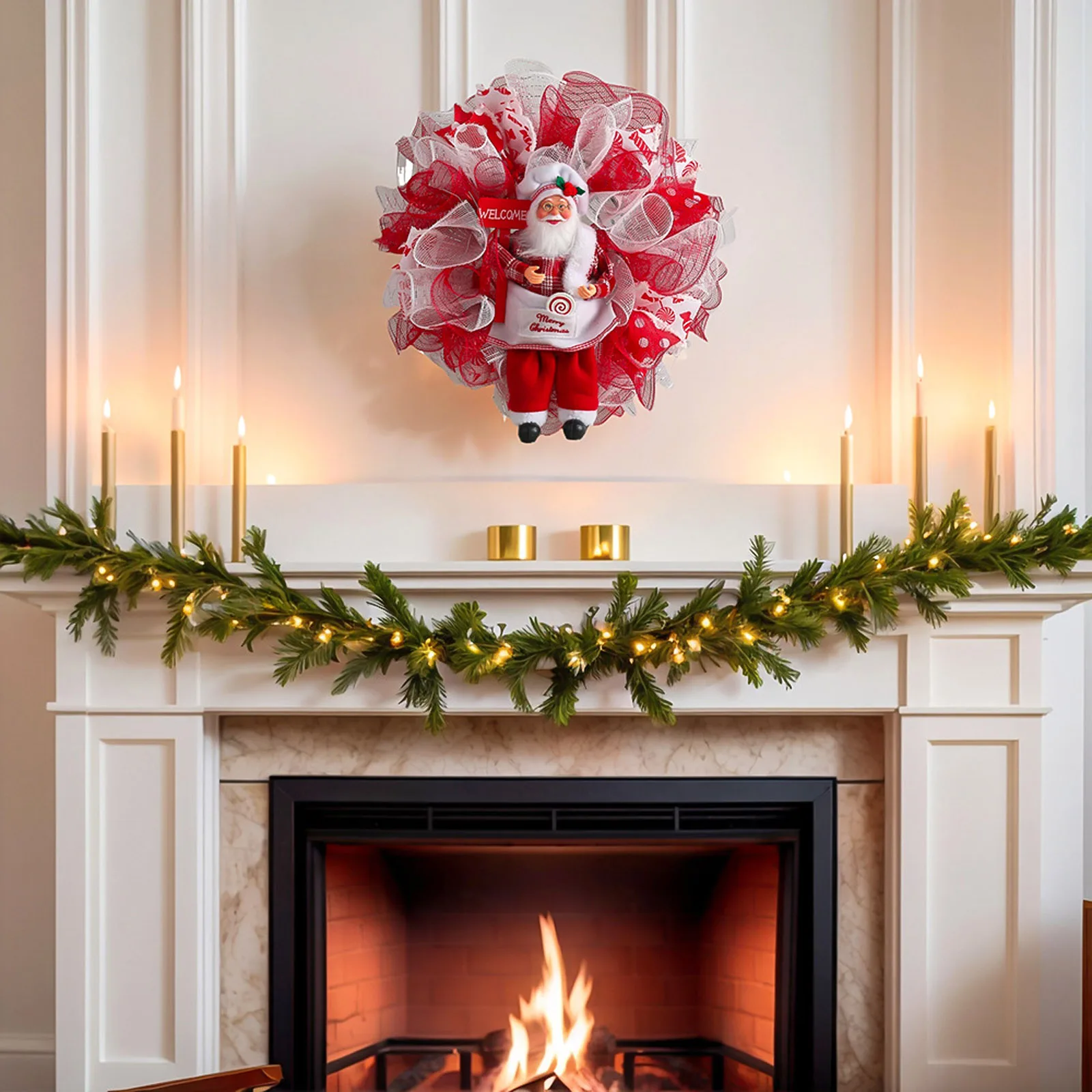 

Рождественский венок 40 см, венок Санта-Клауса, украшения, шляпа шеф-повара Санта-Клауса, рождественские украшения, венки, праздничный декор