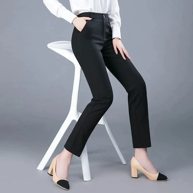 Pantalones formales hasta el tobillo de cintura alta para mujer, Pantalones de chándal ajustados clásicos informales, Pantalones de chándal de lápiz de oficina coreanos, Pantalones de traje recto