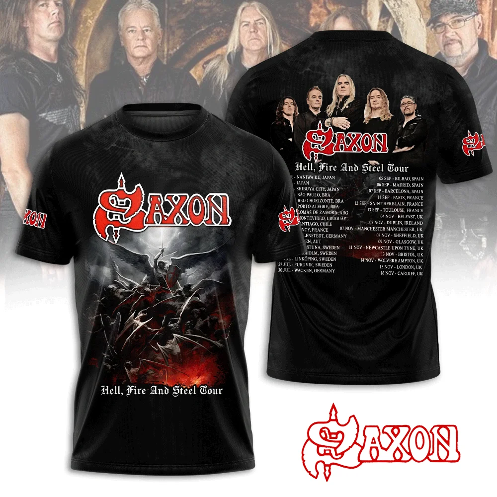 Vintage Men's T-shirt Saxon Band 3d Print shirts Man Women Hip Hop Short Sleeve Tee Fashion Street O-Neck For Men Top