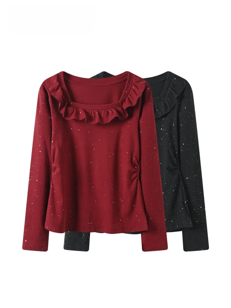 

plus Size Women's Long Sve T-irt Square Collar Spring Faion Ele Sle Casual Comfortable Polyester Blend Top