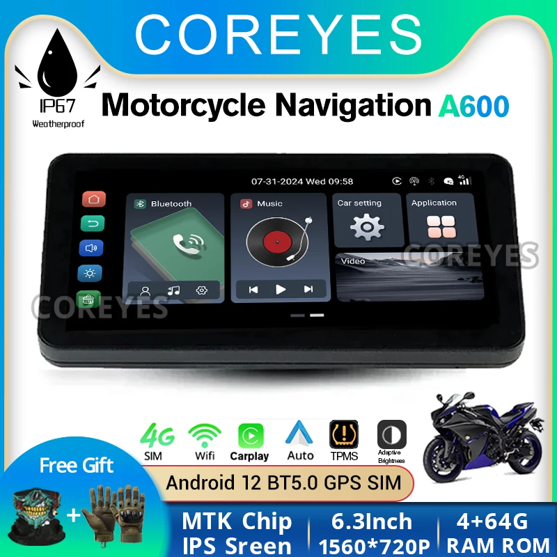 COREYES A600 6.3 inch Portable Motorcycle LCD Display GPS Dustproof IPX7 Waterproof For Wireless CarPlay Android Auto Xadv