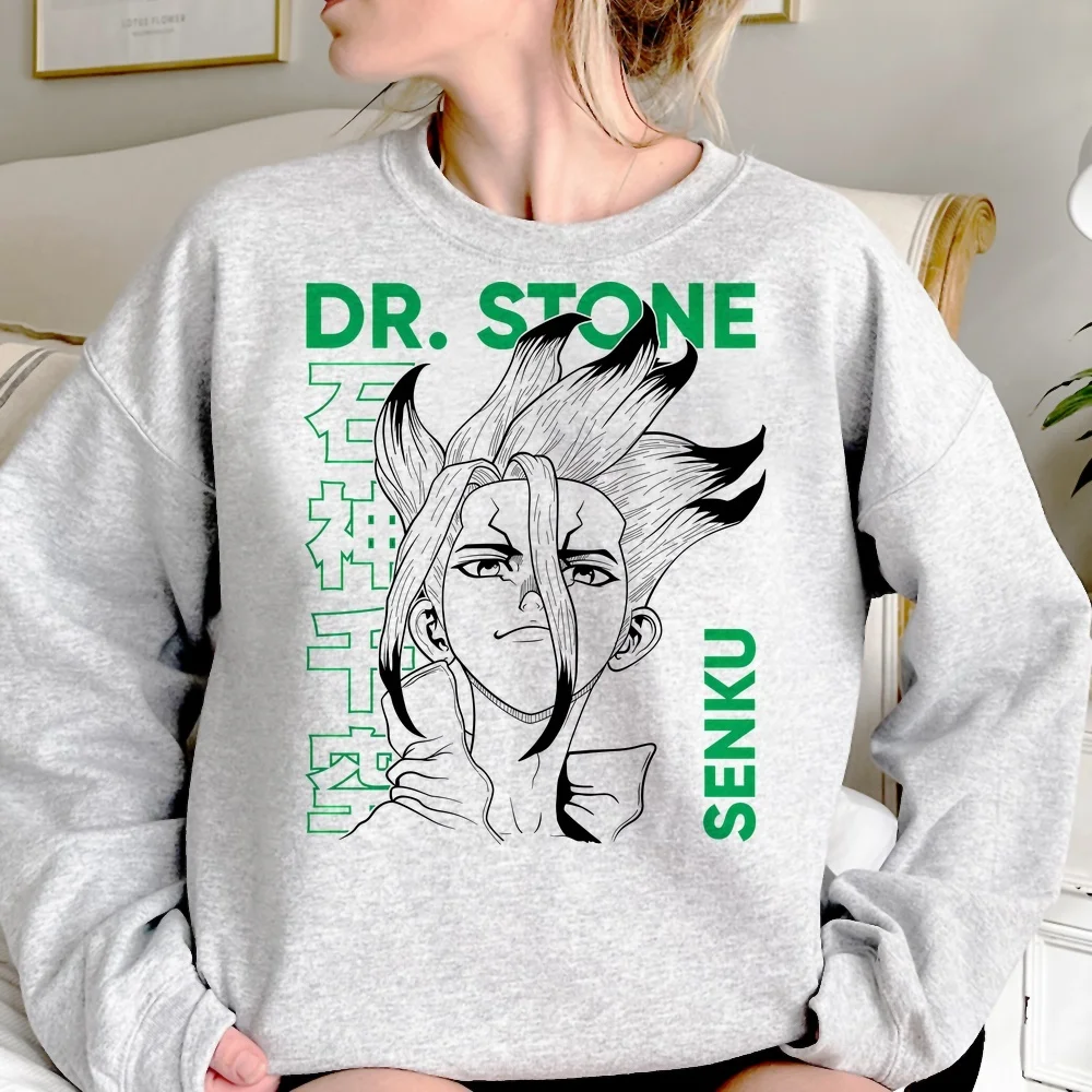 Dr Stone Damen-Sweatshirt, Harajuku-Hoodie, Rundhalsausschnitt, Y2K-Pullover, Streetwear, locker geschnitten. – Detail 4