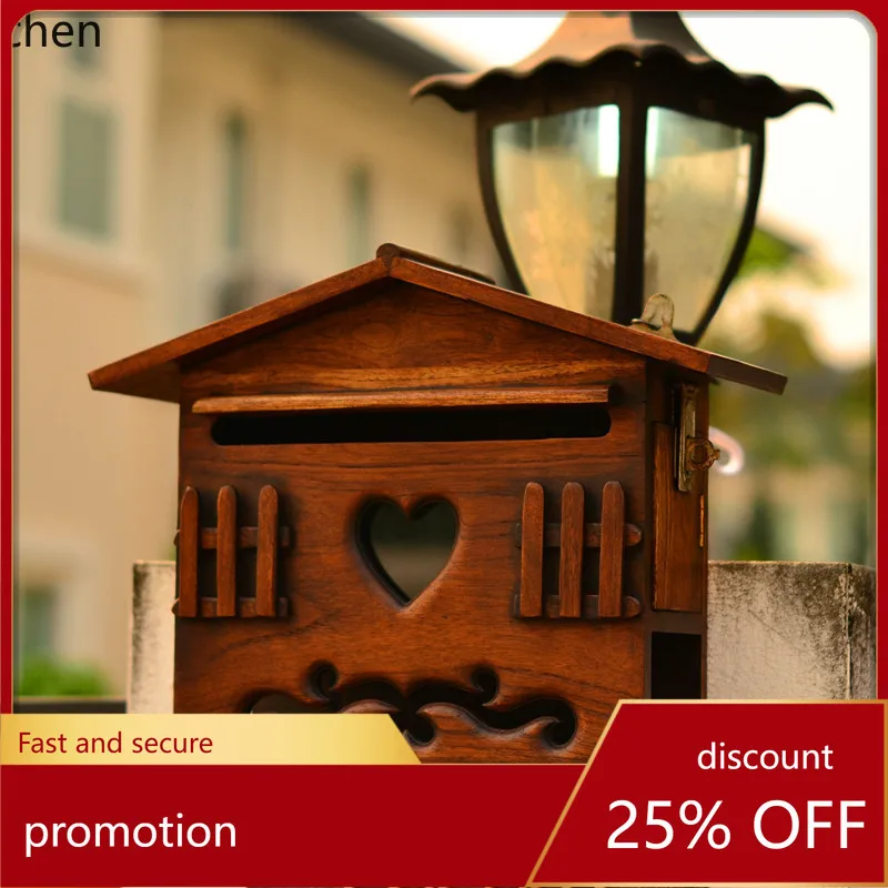 YFY solid wood mailbox, carved wooden letter box, villa company suggestion box, storage box