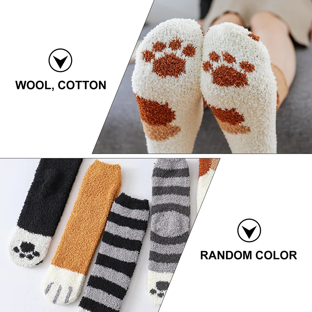 

Sock Paw Sleep Warm Fleece Winter Thick Printed Home For Women Comfortable Floor Gift Coral Fleece Socks Socks