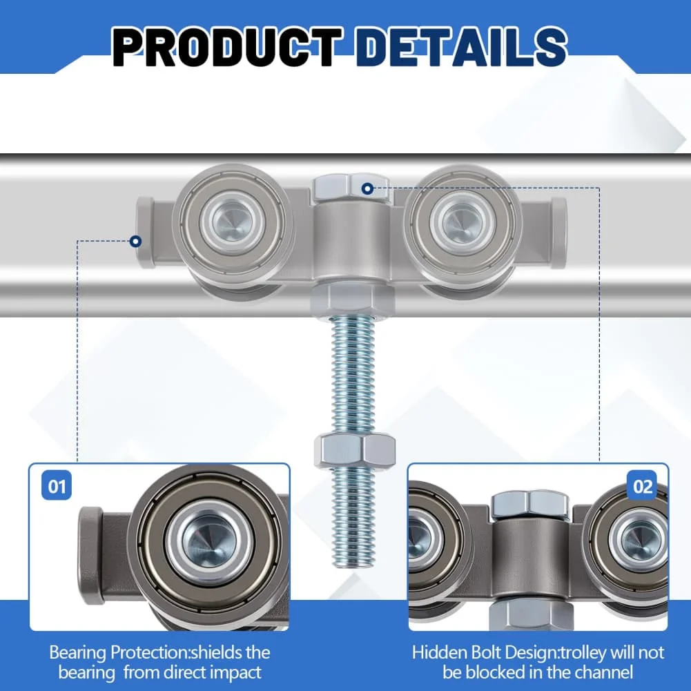 2Pcs 4 Wheel Silent Trolley Assembly Rollers Galvanized Steel For Strut Barn Sliding Garage Door Hardware Accessories