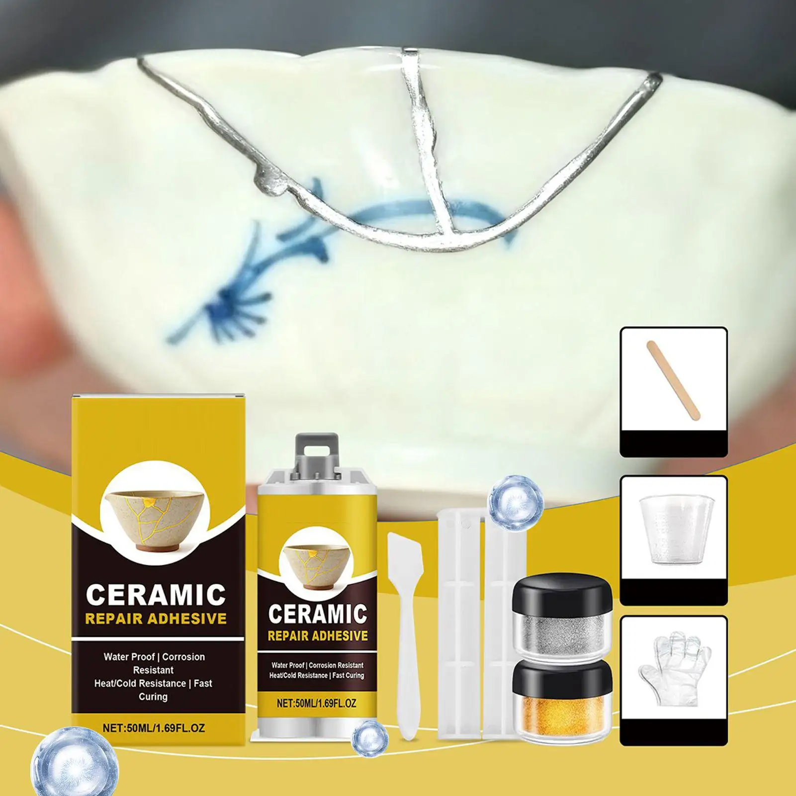 Porcelain Repair Kit Food Safe Adhesive Glue Crack Repair Kit for repairing Bowl Saucer Vase Sculpture Plate Model Ornament