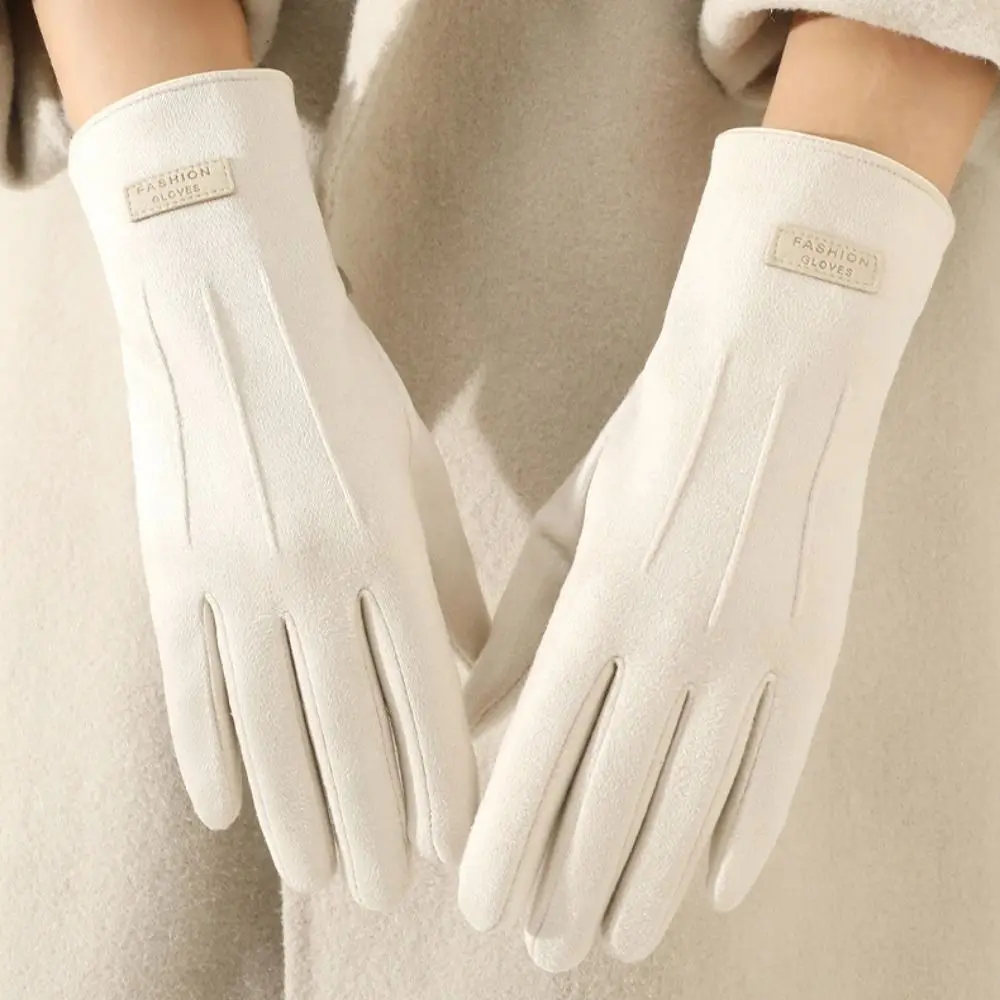 هدية المخملية الشتاء قفازات ركوب الدراجات لينة سميكة النساء القفازات الدافئة شاشة تعمل باللمس قفازات من جلد الغزال الخريف #3
