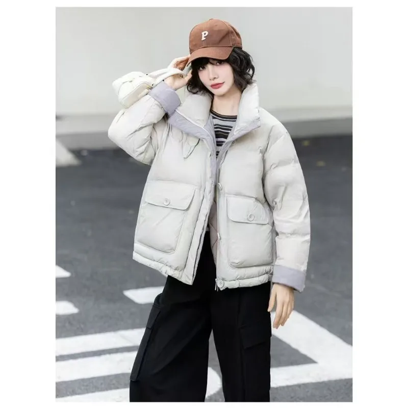 

Women Winter New Loose Oceans Color Sweet Zipper Hooded Casual Leisure Standing Collar Fashion Commuter Warm Cotton Clothes