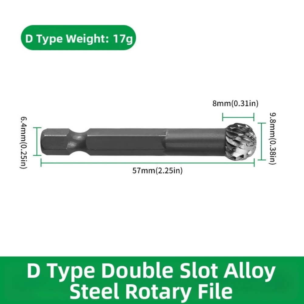 Rotary Burr Set for Metal Wood Plastic Alloy Steel Files with Hex Shank Design for Secure Grip and Efficient Use