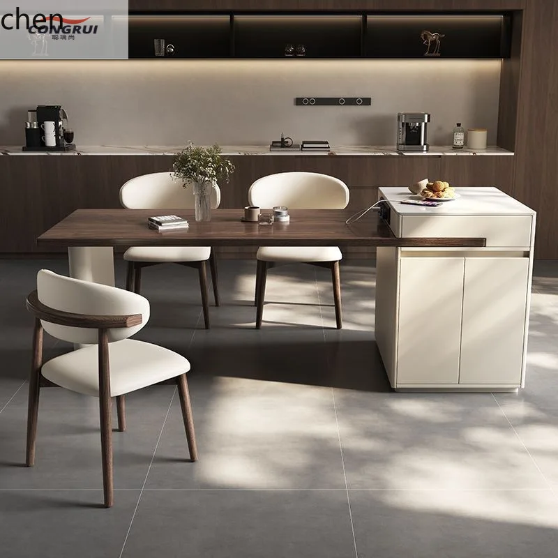 HT Island Dining Table Integrated Small Household Extendable Solid Wood Dining Table and Chairs High-end Island Table
